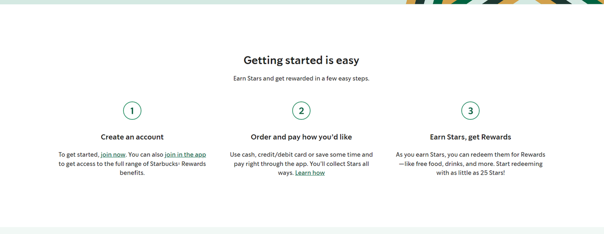 Screeshot of Starbucks Rewards website