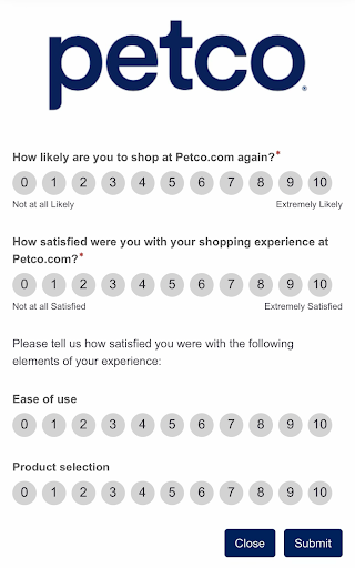 Big petco survey example