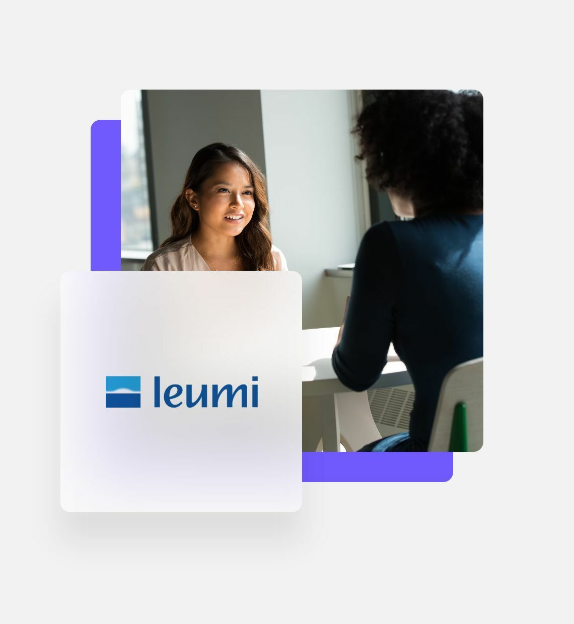 Leumi logo with bank teller